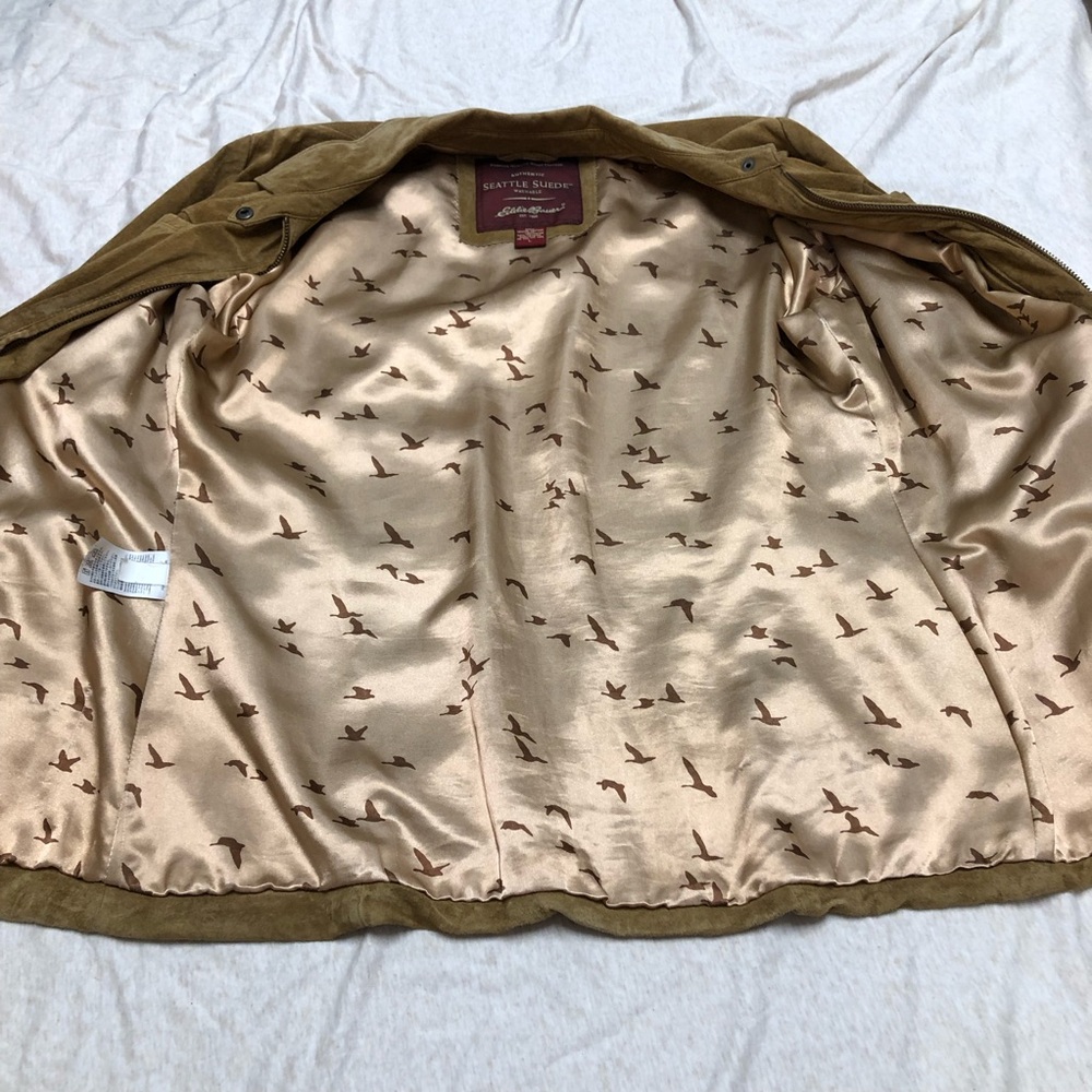Eddie Bauer Seattle Suede Jacket with Patterned Satin Lining Leather Y2K Outdoor - Picture 5 of 15